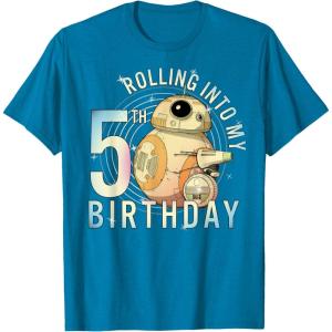 imageStar Wars BB8 ampamp DO Rolling Into My 5th Birthday TShirtSapphire Blue