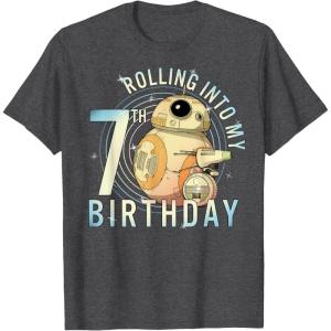 imageStar Wars BB8 ampamp DO Rolling Into My 7th Birthday TShirtDark Heather Grey