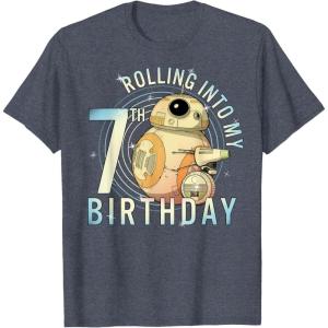 imageStar Wars BB8 ampamp DO Rolling Into My 7th Birthday TShirtHeather Blue