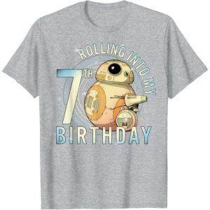 imageStar Wars BB8 ampamp DO Rolling Into My 7th Birthday TShirtHeather Grey
