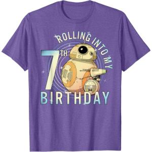 imageStar Wars BB8 ampamp DO Rolling Into My 7th Birthday TShirtPurple Heather
