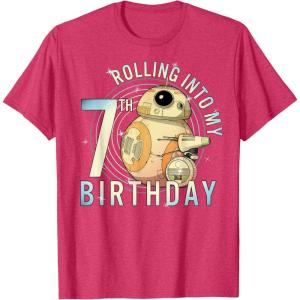imageStar Wars BB8 ampamp DO Rolling Into My 7th Birthday TShirtRed Heather