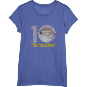 imageStar Wars The Mandalorian The Child Kids 10th Birthday TShirtBright Blue Heather