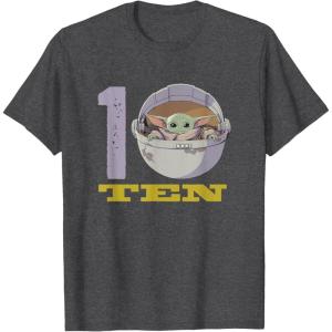 imageStar Wars The Mandalorian The Child Kids 10th Birthday TShirtDark Heather Grey