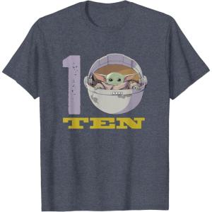 imageStar Wars The Mandalorian The Child Kids 10th Birthday TShirtHeather Blue