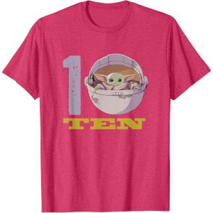 imageStar Wars The Mandalorian The Child Kids 10th Birthday TShirtRed Heather