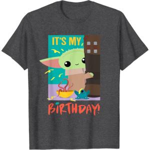 imageStar Wars The Mandalorian The Child Funny Its My Birthday TShirtDark Heather Grey