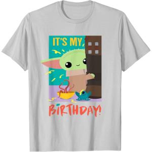imageStar Wars The Mandalorian The Child Funny Its My Birthday TShirtSilver Grey