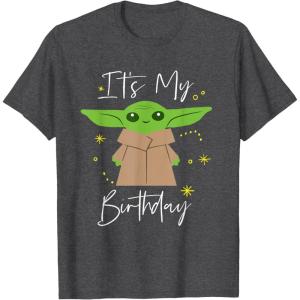 imageStar Wars The Mandalorian The Child Its My Birthday TShirtDark Heather Grey