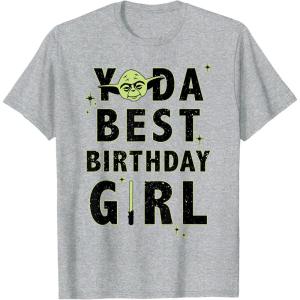 imageStar Wars Yoda Best Birthday Girl Rebel Logo TShirtHeather Grey