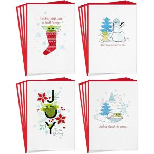 imageHallmark Star Wars The Mandalorian Boxed Christmas Card Assortment 16 Cards and Envelopes Grogu Baby Yoda Snowman