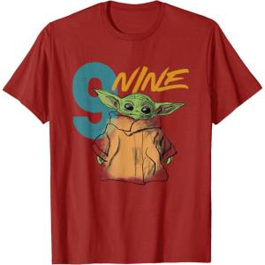 imageStar Wars The Mandalorian The Child Kids 9th Birthday TShirtCranberry Red