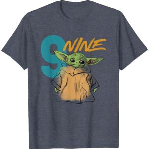 imageStar Wars The Mandalorian The Child Kids 9th Birthday TShirtHeather Blue