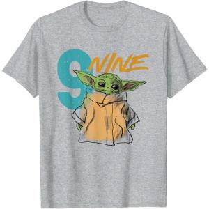 imageStar Wars The Mandalorian The Child Kids 9th Birthday TShirtHeather Grey