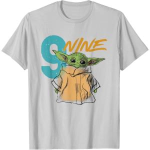 imageStar Wars The Mandalorian The Child Kids 9th Birthday TShirtSilver Grey