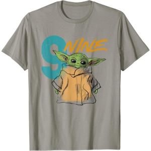 imageStar Wars The Mandalorian The Child Kids 9th Birthday TShirtSlate Grey