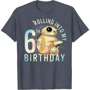 imageStar Wars BB8 ampamp DO Rolling Into My 6th Birthday TShirtHeather Blue