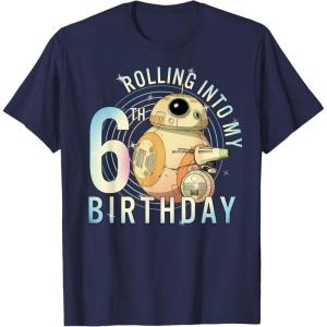 imageStar Wars BB8 ampamp DO Rolling Into My 6th Birthday TShirtNavy Blue