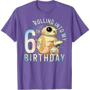 imageStar Wars BB8 ampamp DO Rolling Into My 6th Birthday TShirtPurple Heather