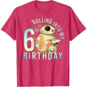 imageStar Wars BB8 ampamp DO Rolling Into My 6th Birthday TShirtRed Heather