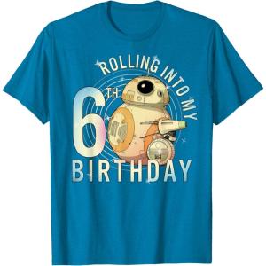 imageStar Wars BB8 ampamp DO Rolling Into My 6th Birthday TShirtSapphire Blue