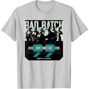 imageStar Wars The Bad Batch Clone Force 99 Wanted by the Empire TShirtSilver Grey