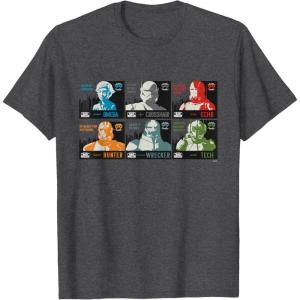 imageStar Wars The Bad Batch Faces Names and Quotes TShirtDark Heather Grey