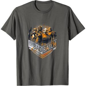 imageStar Wars The Bad Batch Group Shot Orange Logo TShirtAsphalt Grey