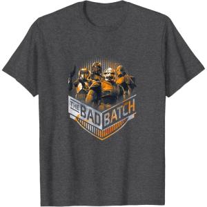 imageStar Wars The Bad Batch Group Shot Orange Logo TShirtDark Heather Grey