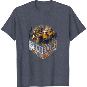 imageStar Wars The Bad Batch Group Shot Orange Logo TShirtHeather Blue