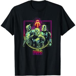 imageStar Wars The Book Of Boba Fett Group Retro Mandalorians TShirtBlack