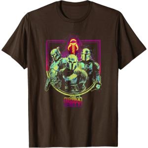 imageStar Wars The Book Of Boba Fett Group Retro Mandalorians TShirtBrown