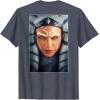 imageStar Wars Ahsoka Tano Face ampamp Logo Poster Art Disney 2Sided TShirtHeather Blue