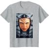 imageStar Wars Ahsoka Tano Face ampamp Logo Series Poster Art Disney TShirtHeather Grey