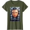 imageStar Wars Ahsoka Tano Face ampamp Logo Series Poster Art Disney TShirtOlive Green