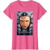 imageStar Wars Ahsoka Tano Face ampamp Logo Series Poster Art Disney TShirtPink Heather