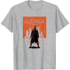 imageStar Wars Ahsoka Full Body City Stencil Portrait TShirtHeather Grey