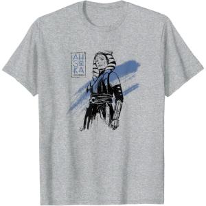 imageStar Wars Ahsoka Inked Sketch Blue Paint Smear TShirtHeather Grey