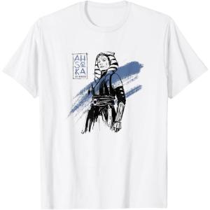 imageStar Wars Ahsoka Inked Sketch Blue Paint Smear TShirtWhite