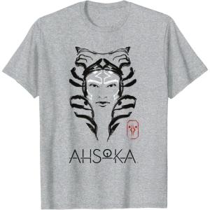 imageStar Wars Ahsoka Minimalist Face Portrait TShirtHeather Grey