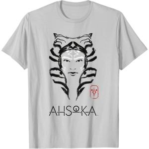 imageStar Wars Ahsoka Minimalist Face Portrait TShirtSilver Grey