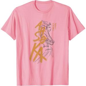 imageStar Wars Ahsoka Outline Paint Brush Strokes Portrait TShirtPink