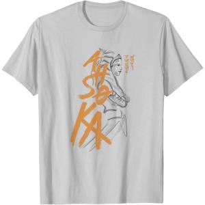 imageStar Wars Ahsoka Outline Paint Brush Strokes Portrait TShirtSilver Grey