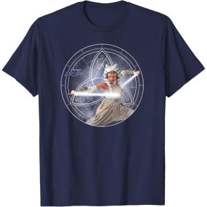 imageStar Wars Ahsoka Part 5 White Costume Lightsabers ampamp StarMap TShirtNavy Blue