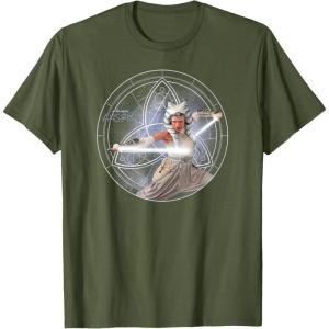 imageStar Wars Ahsoka Part 5 White Costume Lightsabers ampamp StarMap TShirtOlive Green