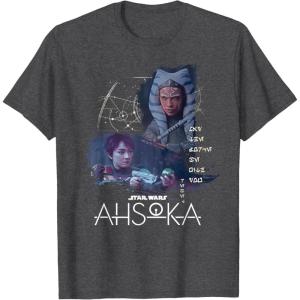 imageStar Wars Ahsoka Part Four Sabine Rebel Aurebesh Disney TShirtDark Heather Grey