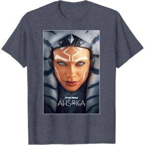 imageStar Wars Ahsoka Tano Face ampamp Logo Series Poster Art Disney TShirtHeather Blue
