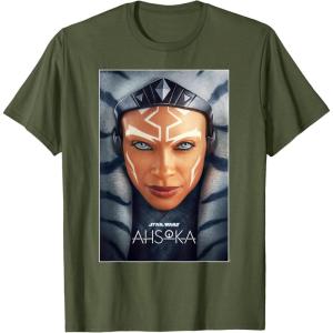 imageStar Wars Ahsoka Tano Face ampamp Logo Series Poster Art Disney TShirtOlive Green