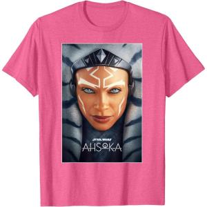 imageStar Wars Ahsoka Tano Face ampamp Logo Series Poster Art Disney TShirtPink Heather