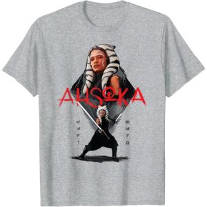 imageStar Wars Ahsoka Tano Jedi Hero Aurebesh Disney TShirtHeather Grey